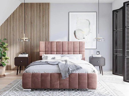 Polsterbett Amby 180x200 puderrosa stilvolles Bett mit Bettzeugablage komfortables Kopfteil besticht durch sein elegantes Design