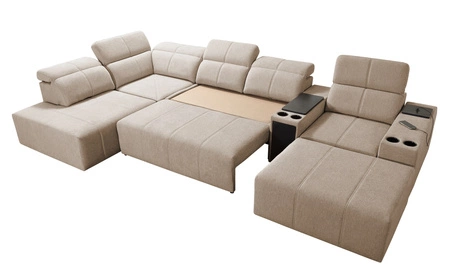 Ecksofa mit Schlaffunktion Tesalia V Esche grau rechts mit Schublade und Schiebefunktion der Rückenlehne