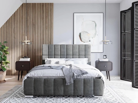 Polsterbett Amby 160x200 grau stilvolles Bett mit Bettzeugablage komfortables Kopfteil besticht durch sein elegantes Design