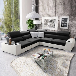 Ecksofa mit Schlaffunktion Provo III schwarz / weiß linkes Ecksofa mit Bettzeugablage und verstellbaren Kopfstützen