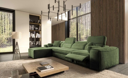 Ecksofa mit Schlaffunktion Viano XII Lux grün linksseitiges Designer-Ecksofa für das Wohnzimmer mit komfortablem ausziehbarem Fußteil