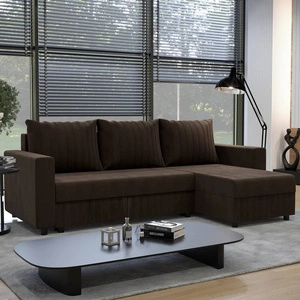 Ecksofa mit Schlaffunktion Pasco braun rechte Ecke Klassisches Ecksofa, das sich in jede Einrichtung einfügt Ziernähte
