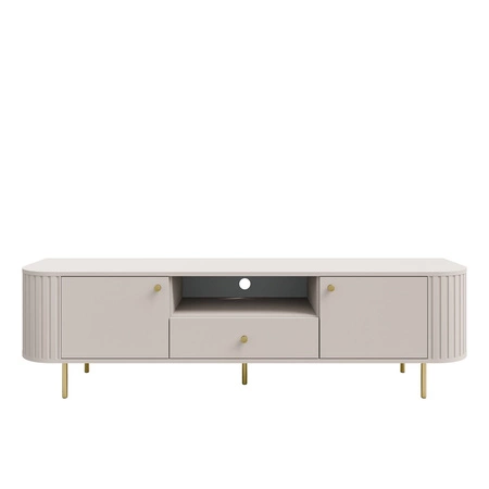 TV Schrank Ovalio 181 cm beige unkonventionelle TV-Schrank für Wohnzimmer Metall dekorative Accessoires Fräsen
