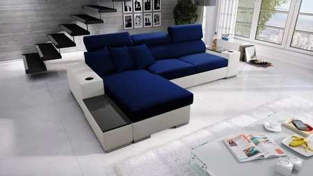 Ecksofa mit Schlaffunktion Provo marineblau/weiß linkes Ecksofa mit Bettkasten und Funktionserweiterung