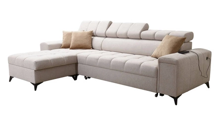 Ecksofa mit Schlaffunktion Bolmso blau linkes Ecksofa mit zwei Bettkästen praktische Schublade in der Seite des Möbels