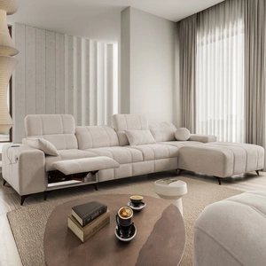 Ecksofa mit Schlaffunktion Penejos XII Lux beige rechtsseitig stilvolles Ecksofa mit bequemer ausziehbarer Fußstütze