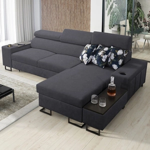Ecksofa mit Schlaffunktion Flavio graphit rechte Seite bequemes elegantes Ecksofa mit einer Ausziehstange, die sich in der Seite des Möbels öffnet