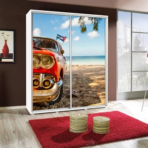 Artistino 155 cm Schiebeschrank mit Grafik Karosserie in weiß aus 22 mm starker Platte