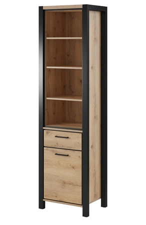 Activ 55 cm Eiche taurus / schwarz modernes Design Metallgriffe Vitrine mit Schublade im Industriestil