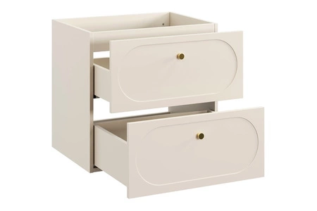 Badmöbel-Set Donna Sand beige elegante Badezimmerschränke mit dekorativen abgerundeten Fräsungen an den Fronten Goldgriffe