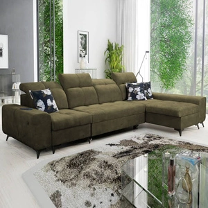 Ecksofa mit Schlaffunktion Buffalo XII oliv rechts stilvolles und funktionelles Ecksofa mit Bettzeugcontainer