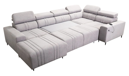 Ecksofa mit Schlaffunktion Castel IV grau Esche links stilvolles Ecksofa mit Bettkasten und verstellbaren Kopfstützen