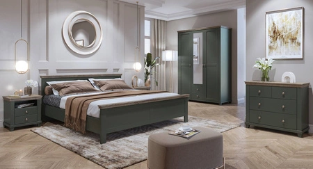 Evora Bett 160x200 cm Flasche grün / Eiche lefkas stilvolles Design ausdrucksstarke Farben Bett für Schlafzimmer im klassischen Stil