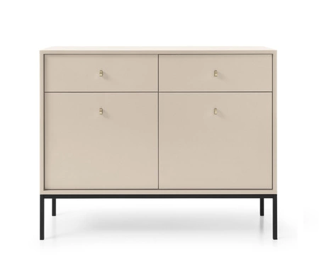 Kommode mit Schubladen Mono 104 cm Beige Minimalistisches Design stilvoller goldener Griff schlichte Form mit metallischen Elementen