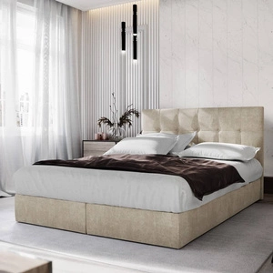 Boxspringbett Harmony 140x200 beige Bett im modernen skandinavischen Stil mit einem Kopfteil mit Zierknöpfen