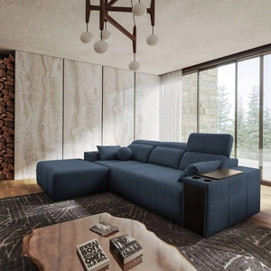 Ecksofa mit Schlaffunktion Tesalia blau links modernes Design komfortable Schiebelehne Schublade in der Seite des Möbels