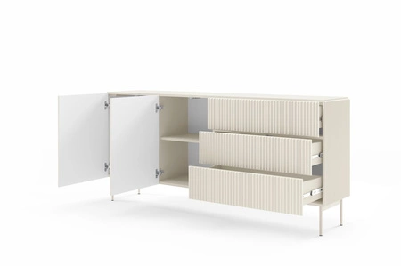 Kommode mit Schubladen Muti 177 cm beige extrem modische Kommode für das Wohnzimmer Designer Rillen geben Originalität Metallbeine