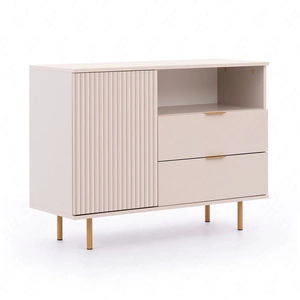 Kommode Sula 107 cm beige elegante und funktionelle Kommode mit dekorativer geriffelter Front, die mit Metallgriffen verziert ist