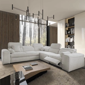 Ecksofa mit Schlaffunktion Viano III Lux grau Esche rechts modernes Ecksofa mit ausziehbarem Fußteil Container für Bettzeug