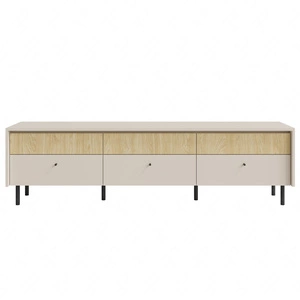 RTV Schrank Cappo 184 cm sandbeige / Eiche geölt eleganter Designschrank mit Schubladen auf hohen Metallfüßen