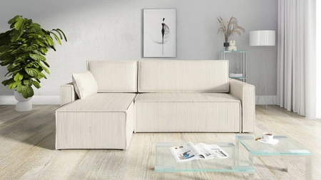 Ecksofa mit Schlaffunktion Rebenes beige Universal-Ecksofa dreidimensionaler Stoff mit ausdrucksstarken Streifen Bettzeug-Container