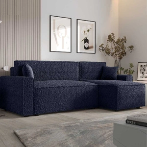 Ecksofa mit Schlaffunktion Brandon Bis marineblau rechte Seite weicher Stoff mit charakteristischer Schleifenoberfläche Bettzeugbehälter