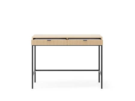 Konsolentisch Lovro Eiche Vicenza mit Schubladen stilvolle und funktionale Möbelstück für den Flur, Wohnzimmer oder Büro kontrastierenden schwarzen Zubehör