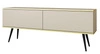 TV-Schrank Luxury 135 cm beige eleganter Design-Korpus mit goldener Zierleiste Schrank auf schwarzen Metallbeinen