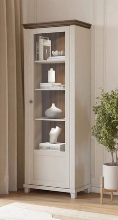 Vitrine Evora 71 cm beige / Eiche dunin rechts wird Liebhaber von ausdrucksstarken Interieur ideal für das Wohnzimmer und Esszimmer begeistern