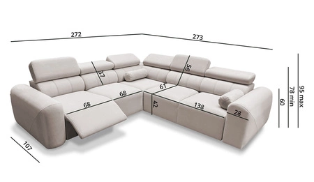 Ecksofa mit Schlaffunktion Cantare III Lux elfenbein Linkshänder stilvolles und bequemes Ecksofa für das Wohnzimmer mit hochklappbarer Fußstütze