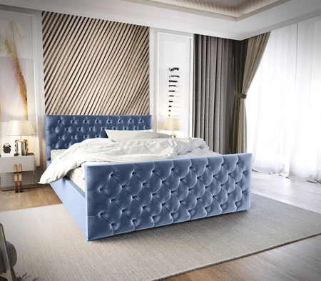 Polsterbett Viamao 140x200 blau mit Container im modernen skandinavischen Stil mit gestepptem Kopfteil und Fußteil 