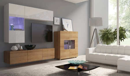 Möbel Apulia III weiß glänzend / goldene Eiche ein außergewöhnlich stilvolles Wandelement einfache Elemente, die in jedes Interieur passen