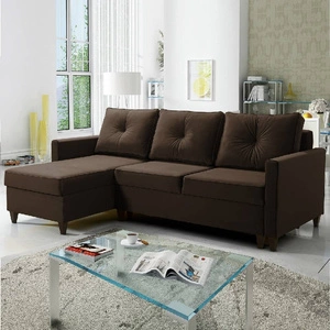 Ecksofa mit Schlaffunktion Terni braun linke Ecke ein praktisches und funktionelles Ecksofa, das mit geräumigen Behältern für Bettzeug ausgestattet ist