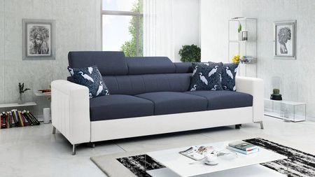 Sofa mit Schlaffunktion Savona marineblau / weiß bequemes Sofa für Wohnzimmer bietet Komfort beim Entspannen verstellbare Kopfstützen