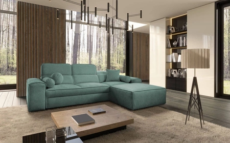 Ecksofa mit Schlaffunktion Viano patina rechte Seite stilvolles Ecksofa mit interessanter Form verstellbare Kopfstützen Zierkissen