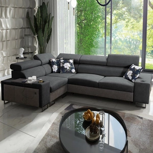 Schlafsofa Flavio II in Graphit / Graphit Ökoleder linke Ecke Schlafsofa offene Bar in der Seite der Möbel