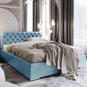 Polsterbett Alvorada 160x200 türkis Bett mit Staukasten im modernen skandinavischen Stil mit gestepptem Kopfteil