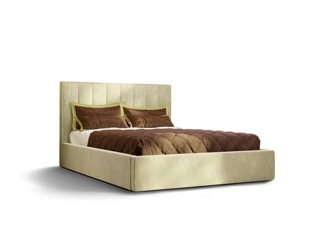 Polsterbett Rinus 180x200 mit Container beige im modernen skandinavischen Stil mit bequemer Kopfstütze