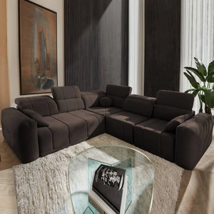 Ecksofa mit Schlaffunktion Cetara III braun rechts ergonomisches Ecksofa mit verschiebbarer Rückenlehne und verstellbaren Kopfstützen