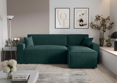 Ecksofa mit Schlaffunktion Brandon Bis türkis rechte Seite weicher Stoff mit charakteristischer Schlingenoberfläche Bettzeugbehälter