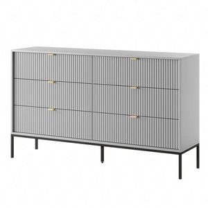 Kommode mit Schubladen Lovro 154 cm grau modernes Design wird Liebhaber von ausdrucksstarken Interieurs geriffelte Fronten Metallgriffe begeistern