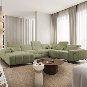 Ecksofa Penejos VIII olive linkes Ecksofa mit Schlaffunktion Stilvolles Schlafsofa aus strapazierfähigem Stoff