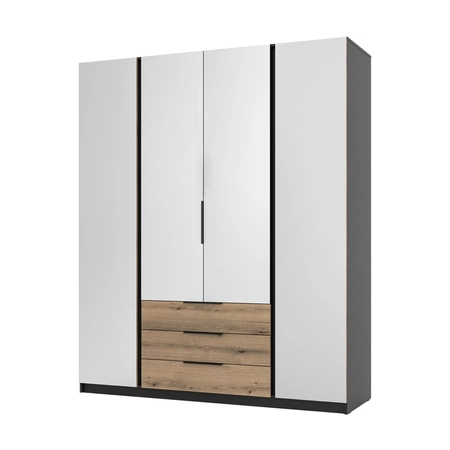 Spiegelschrank Kastano VI 200 cm schwarz / Eiche evozieren klassische Form Rand Griffe ideal Kleiderschrank für Schlafzimmer geräumige Schubladen