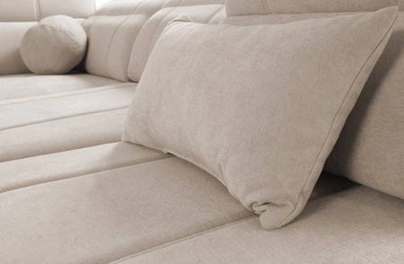 Ecksofa mit Schlaffunktion Cetara IV blau linke Seite stilvolles Eckdesign mit verschiebbaren Rückenlehnen zwei Bettzeugkästen