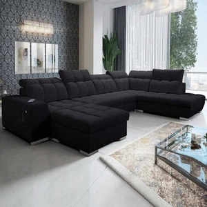 Ecksofa mit Schlaffunktion Luigi VI schwarz linke Seite stilvolles Ecksofa mit Bettzeugcontainer mit weichem Stoff bezogen