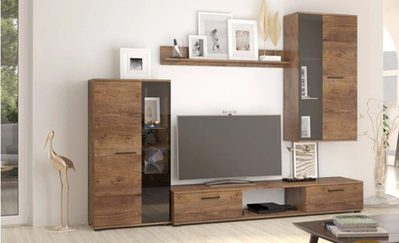 Senja Schrankwand Eiche lefkas modernes Design Steh- und Hängeregale aus gehärtetem Sicherheitsglas