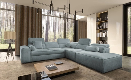 Ecksofa mit Schlaffunktion Viano IX grau blau rechts stilvolles Ecksofa mit Bettzeugcontainern ideales Möbelstück für ein großes Wohnzimmer