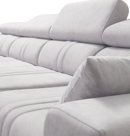 Ecksofa mit Schlaffunktion Castel XII grau braun linke Seite stilvolles und bequemes Ecksofa für Wohnzimmer funktionelle verstellbare Kopfstützen