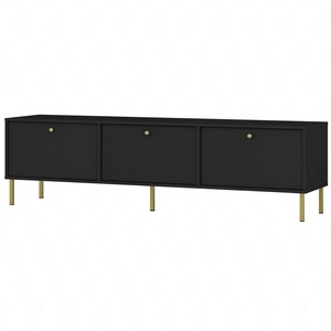 RTV Schrank Kioto II 180 cm schwarz graphit stilvolles Design Metall goldene Beine Schrank mit nach unten öffnenden Türen