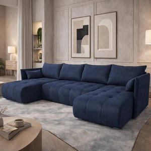 Ecksofa mit Schlaffunktion Selva U blau interessant präsentiert Ecksofa für Wohnzimmer Samtstoff mit eleganter Struktur